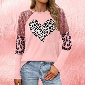Pink Leopard Heart Women's Top